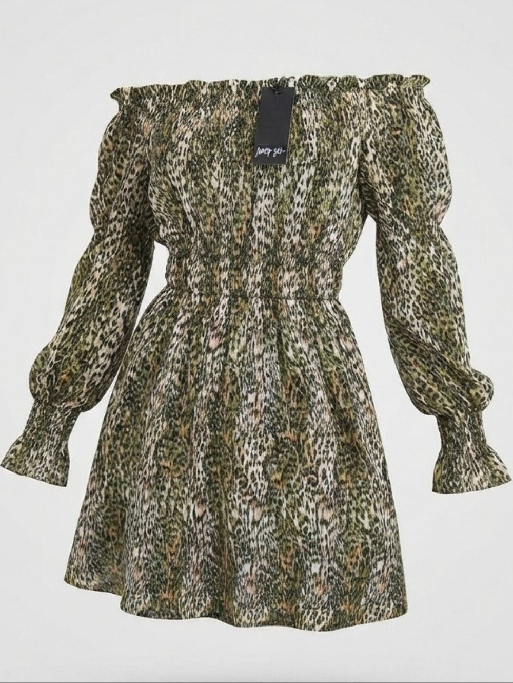 🐆 Nasty Gal Leopard Print Off-the-Shoulder Mini Dress. Size 0